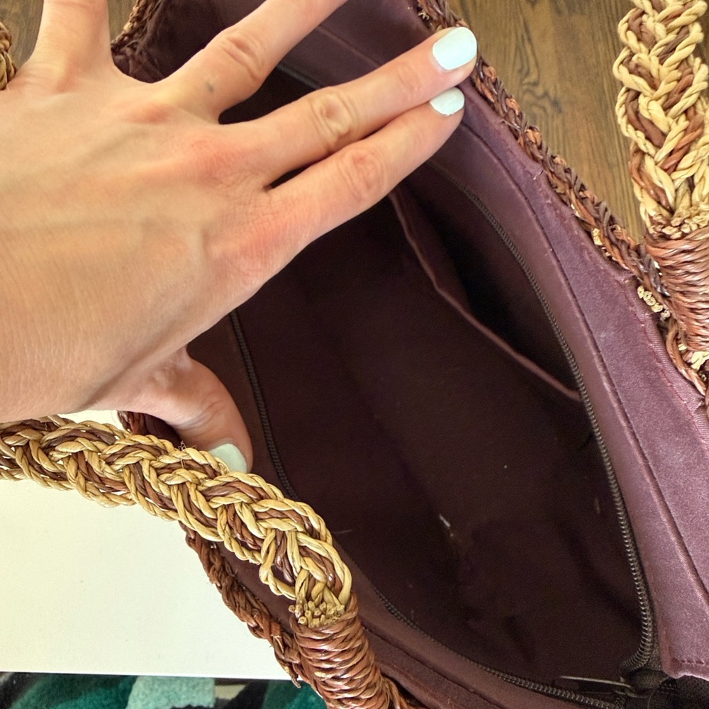 Vintage Woven Brown Tan Raffia Brown Straw Tote Bag - Picture 4 of 7